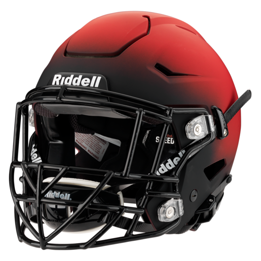 Riddell SpeedFlex football helmet in red and black with customizable features.