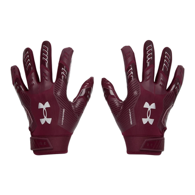 Under Armour F9 maroon Color Rush football and floorball gloves with finger grip pattern