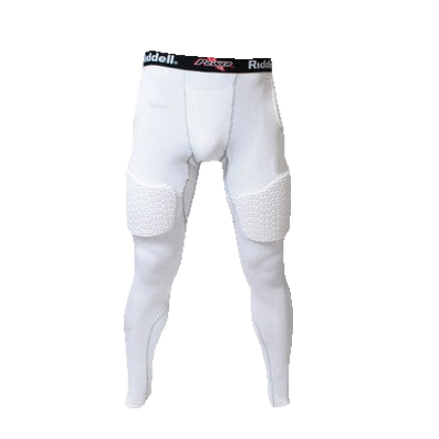 Riddell Five-Piece white full-length compression tights with integrated thigh and hip padding and elastic waistband