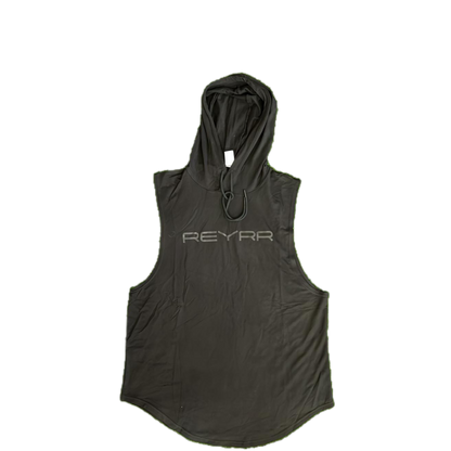 Black Reyrr Sleeveless Light gameday hoodie with hood and front logo designed for athletic performance and breathability