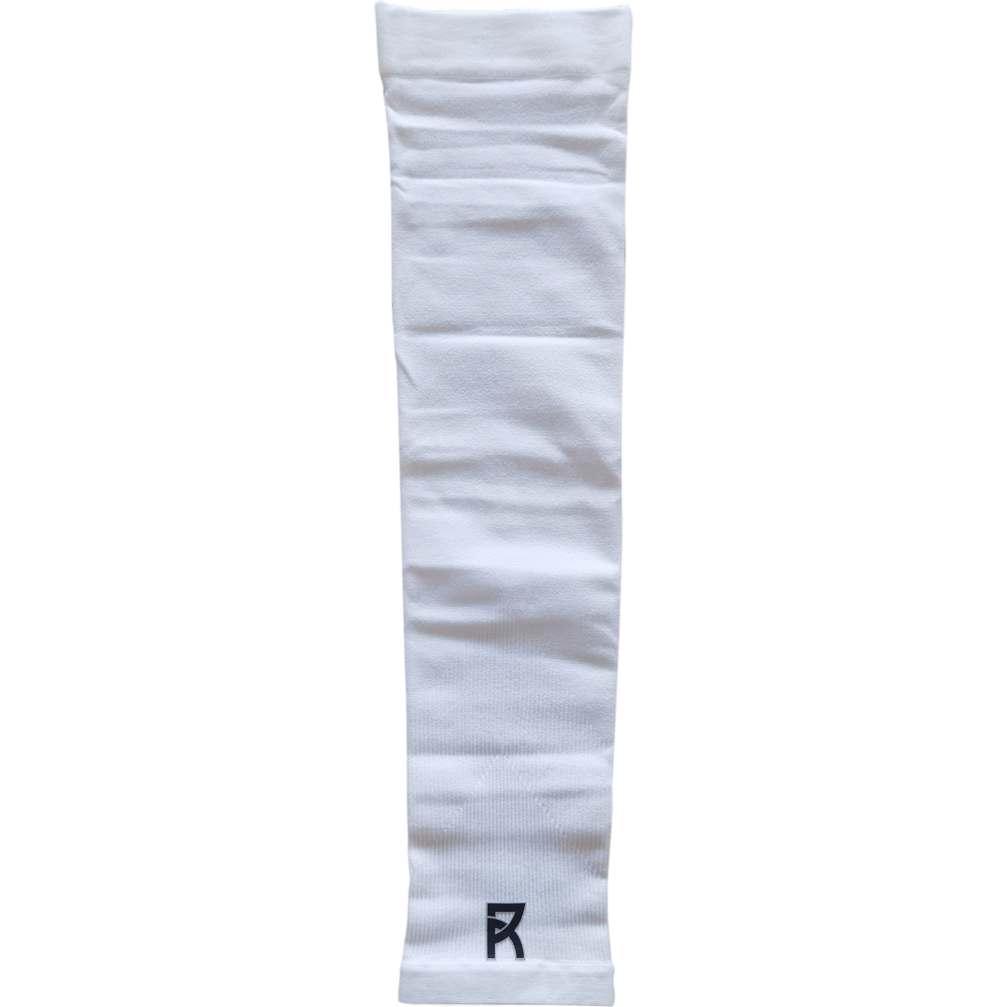 White breathable and elastic compression arm sleeve with Reyrr logo, sold in pairs for UV and turf burn protection