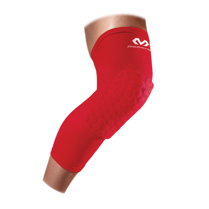 McDavid Hex Leg Sleeves red protective knee pads with hexagonal cushioning for handball players