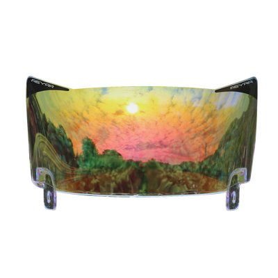 Reyrr VIZU Clear Inferno football visor with ultra-wide, distortion-free red lens for Riddell Speedflex and Schutt F7 helmets.