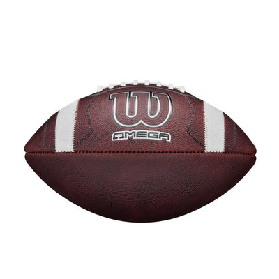 Wilson Omega football top-down view showing grip stripes and panel design