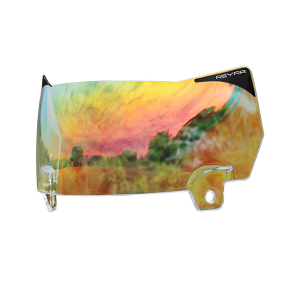 Reyrr VIZU Clear Inferno ultra-wide football visor with red base lens for Riddell Speedflex and Schutt F7 helmets, featuring LuxeXray Optics and UV protection.