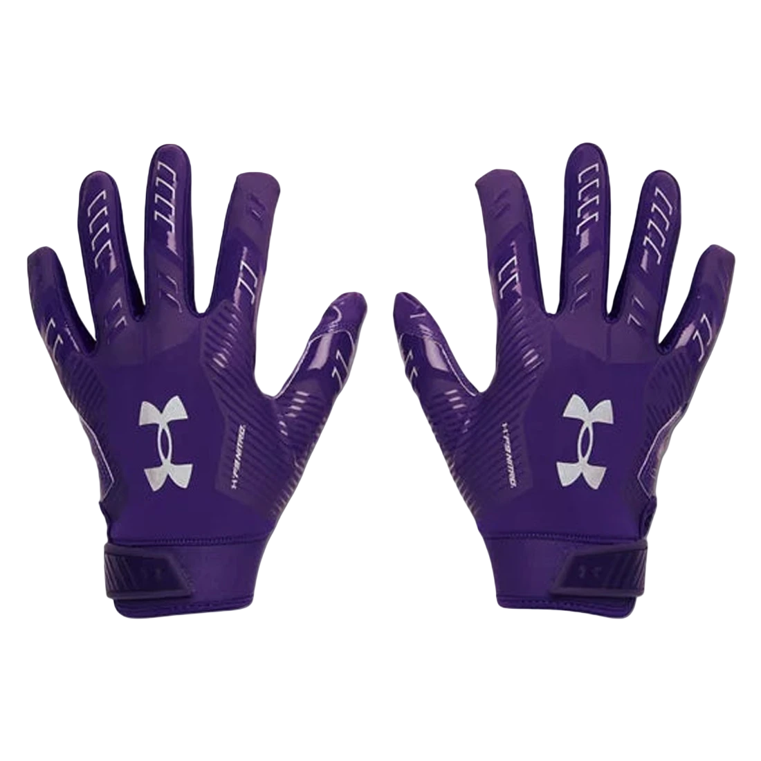 Under Armour F9 purple Color Rush football and floorball gloves with UA branding