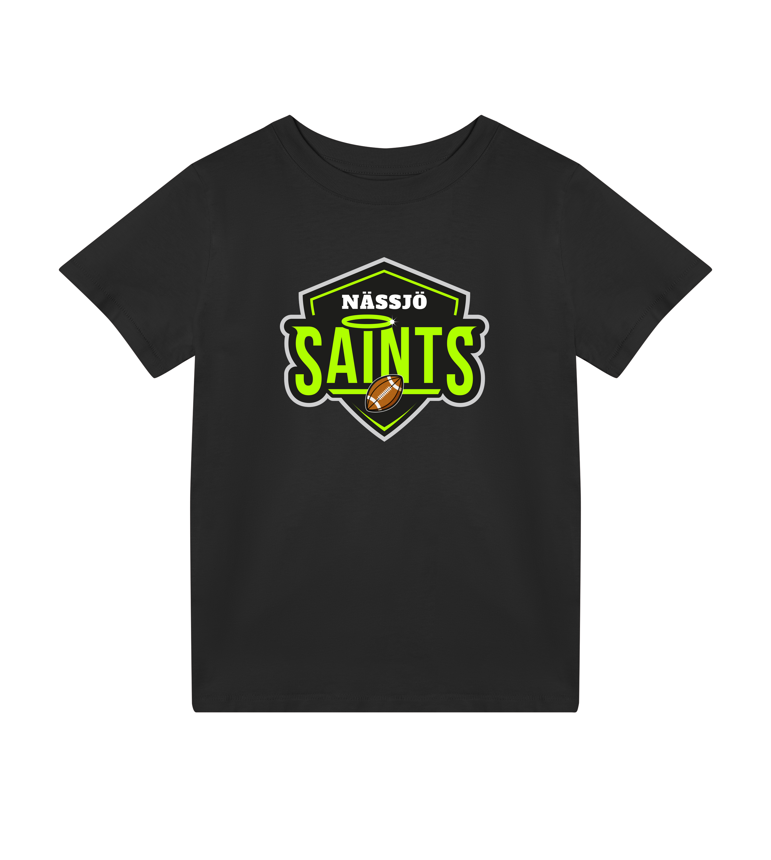 Nässjö Saints Kids Tee in black with logo, made of 100% organic cotton, classic fit for kids and teens