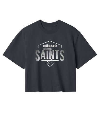 Nässjö Saints Women's black crop top with boxy cut and logo print
